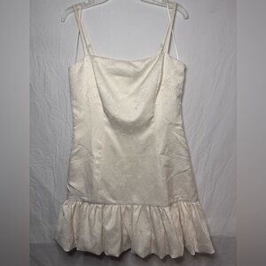 All In Favor Satin Jacquard Mini Dress NWT Cream Ruffle Hem Party Dress Large